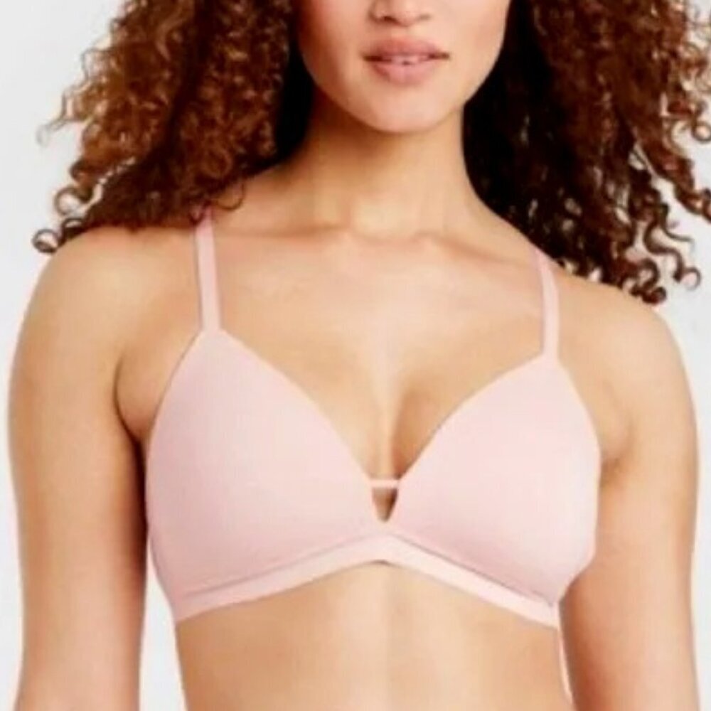 Auden Cotton Lightly‎ Lined Wirefree Plunge Bra Like New Pink Size 38D